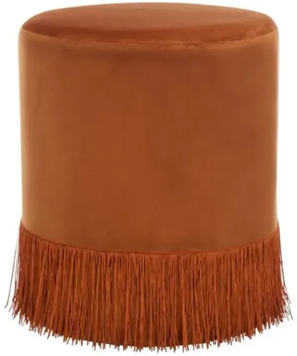 Melora Velvet Ottoman With Tassels - Orange