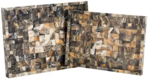 Set of 2 Mandi Resin Trays - Antique Green/Horn