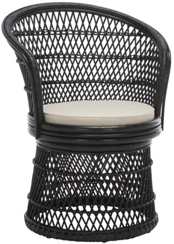 Teyreth Swivel Accent Rattan Chair with Cushion - Black