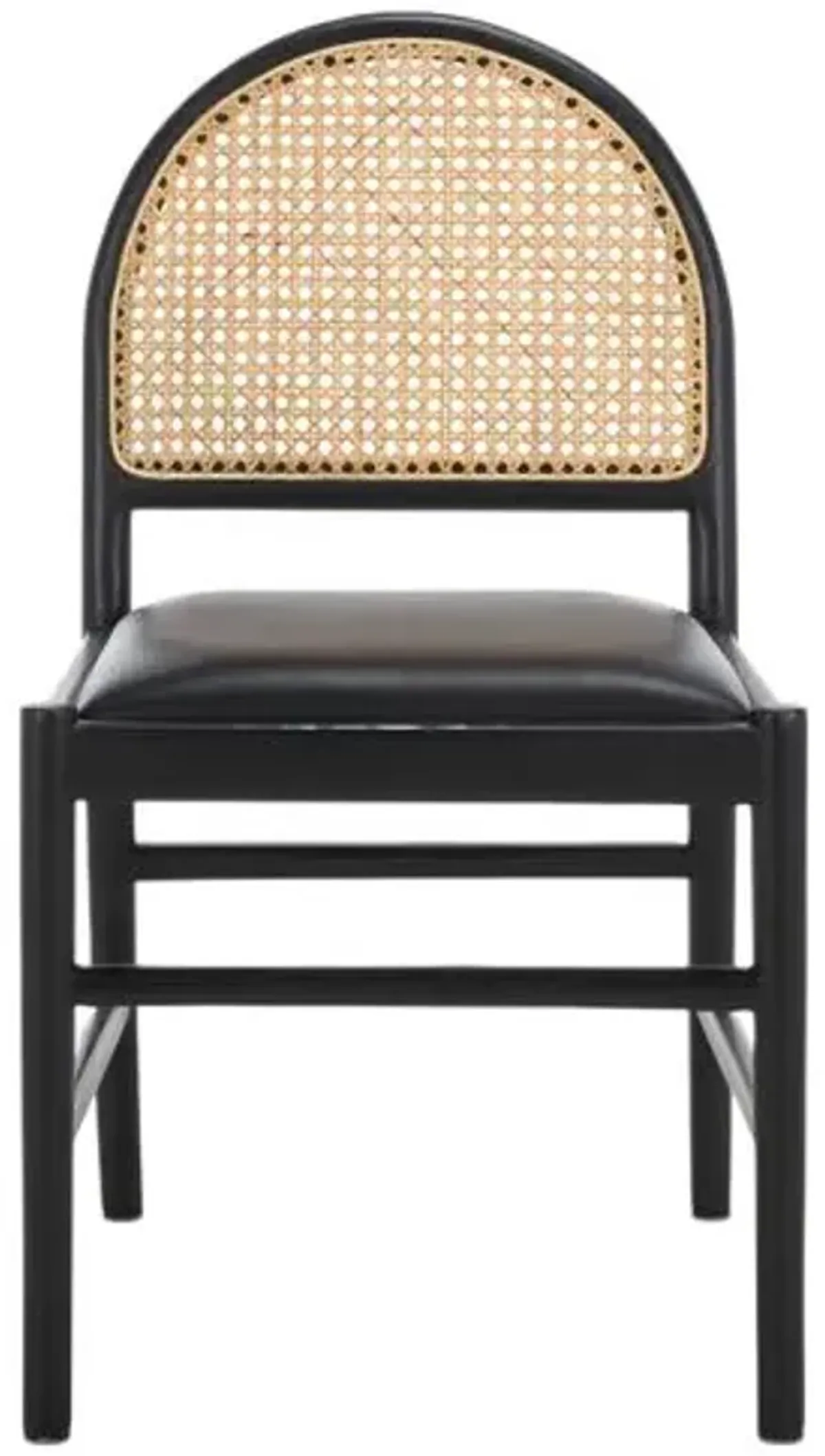 Set of 2 Melly Rattan Leather Seat Dining Side Chairs - Black
