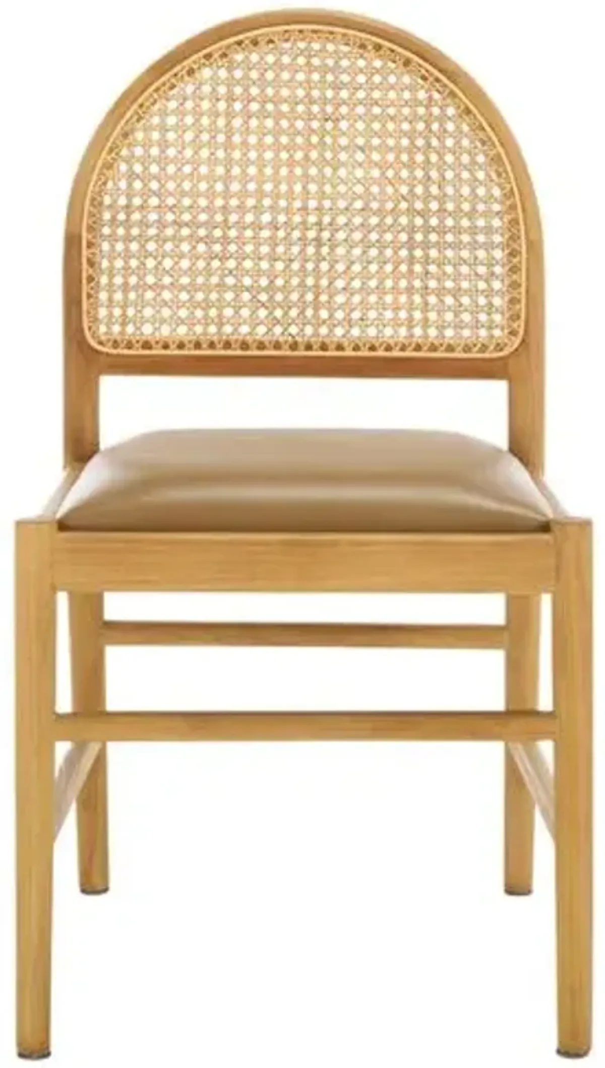 Set of 2 Melly Rattan Leather Seat Dining Side Chairs - Brown