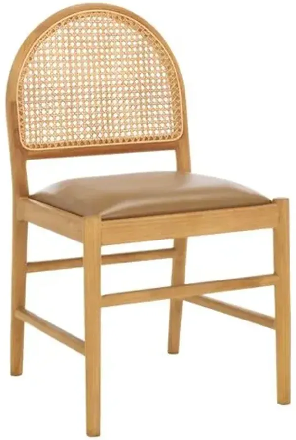 Set of 2 Melly Rattan Leather Seat Dining Side Chairs - Brown