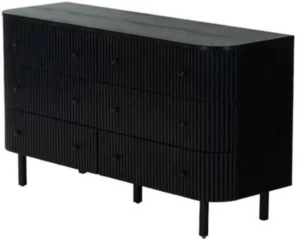 Evarett 6-Drawer Fluted Dresser - Black