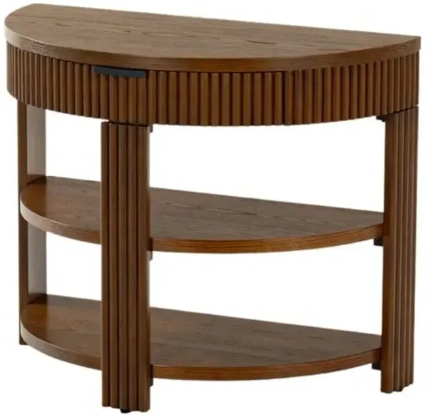 Evarett Half Moon Fluted Console Table - Brown