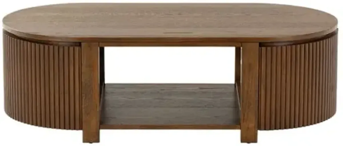 Evarett Fluted Oval Coffee Table - Brown