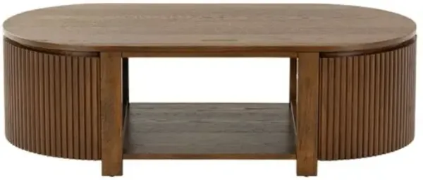 Evarett Fluted Oval Coffee Table - Brown