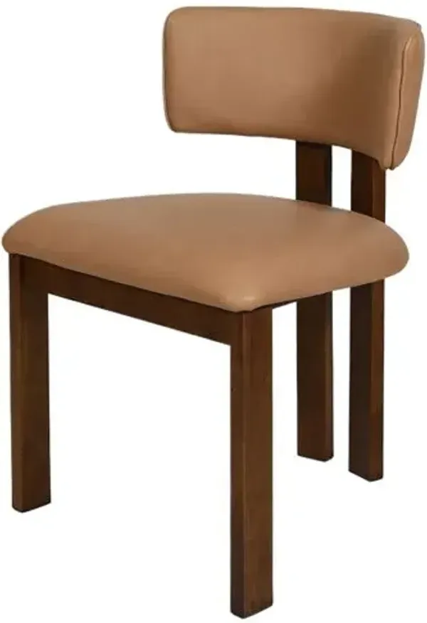 Set of 2 Priah Leather Dining Chair - Brown/Walnut
