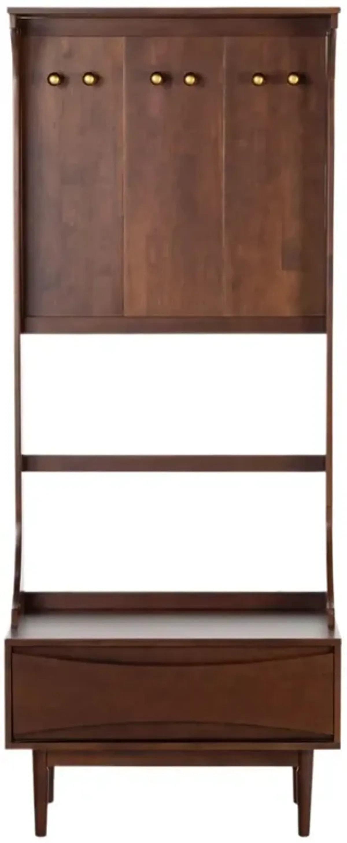 Midge 1-Drawer Hall Tree, Walnut/Gold