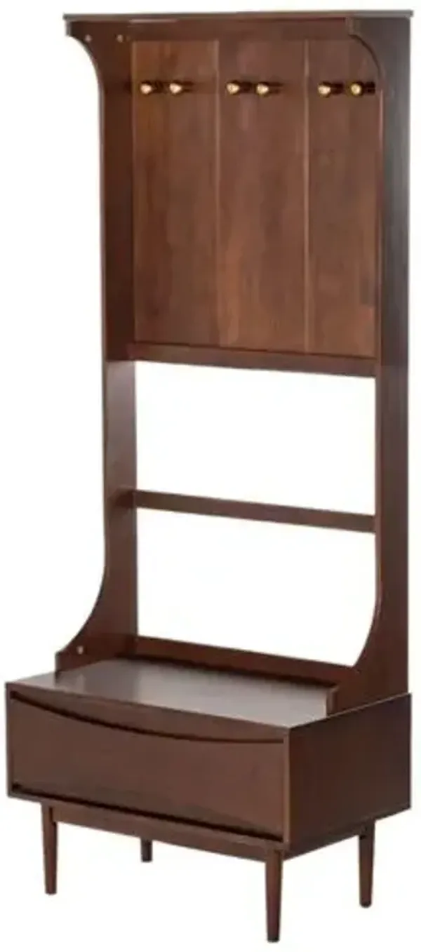 Midge 1-Drawer Hall Tree - Walnut/Gold - Brown