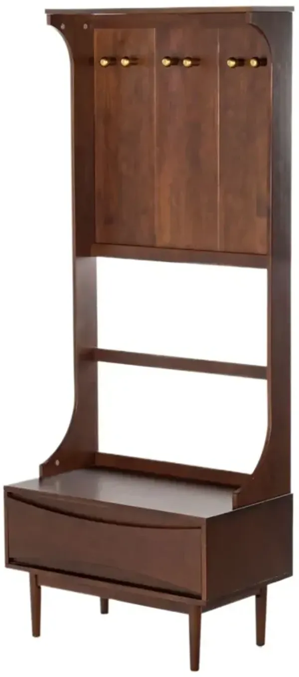 Midge 1-Drawer Hall Tree, Walnut/Gold