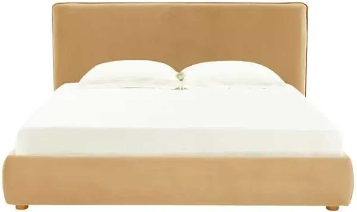 Laszlo Velvet Bed - Light Brown/Walnut