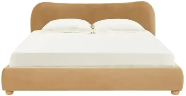 Ezrena Velvet Bed - Light Brown/Walnut
