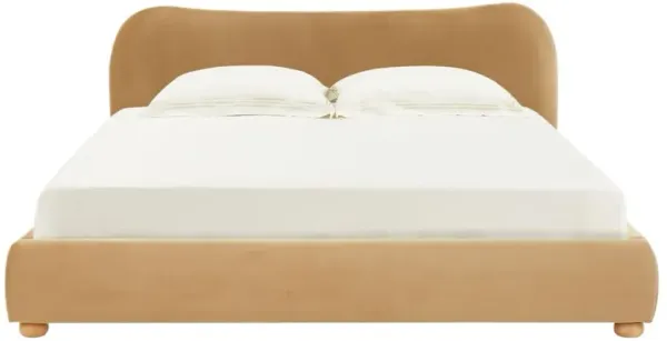Ezrena Velvet Bed, Light Brown/Walnut