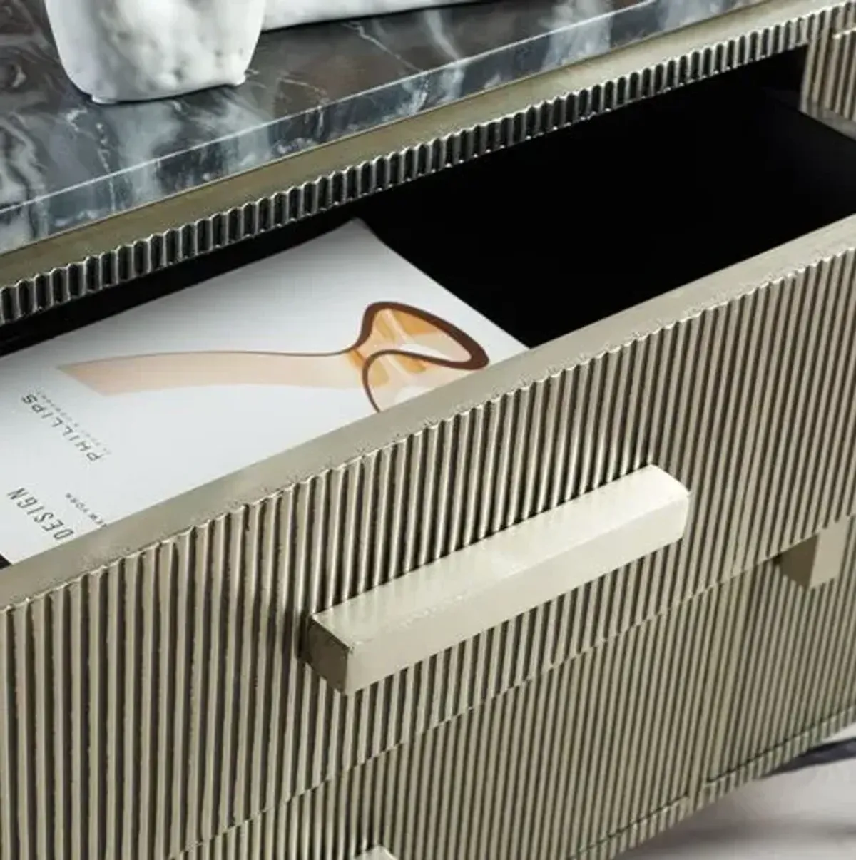 Brayson Marble Top Fluted 3-Drawer Sideboard - Silver