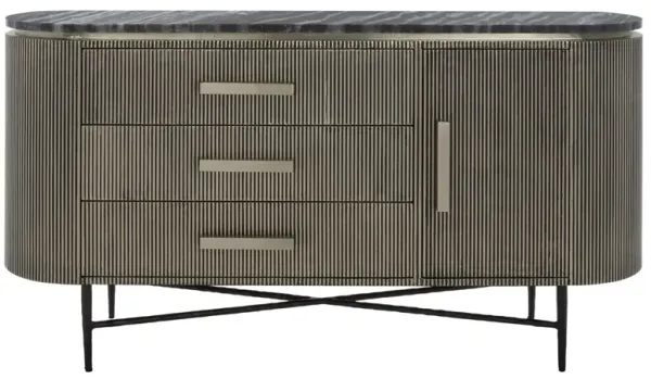 Brayson Marble Top Fluted 3-Drawer Sideboard, Silver