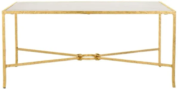 Novanan Forged Iron Rectangle Marble Top Coffee Table, Brass