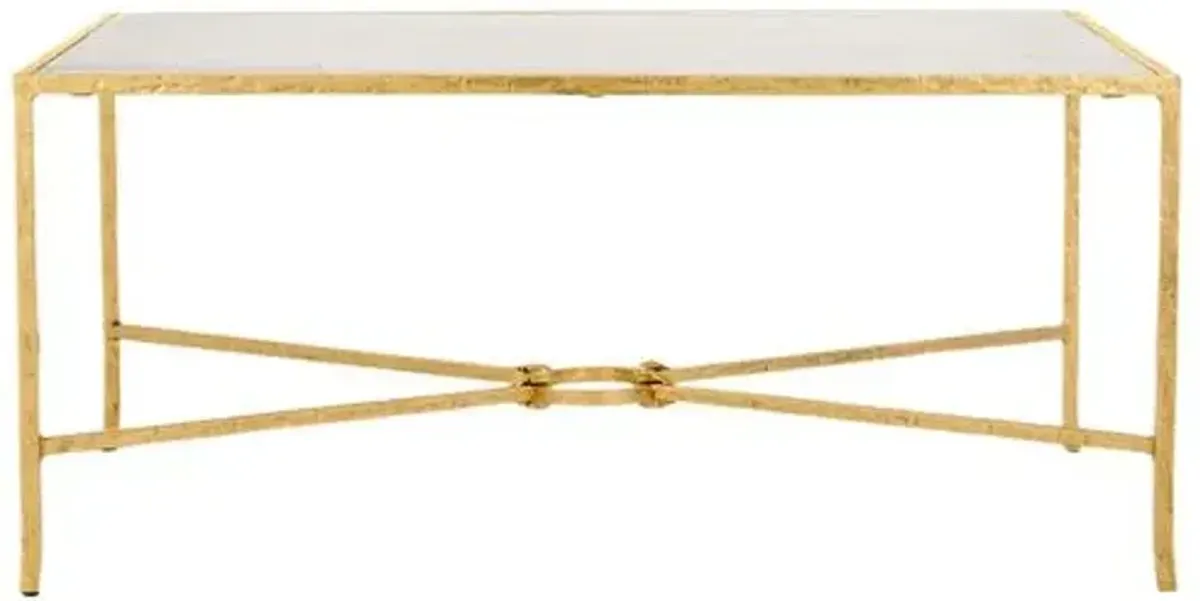 Novanan Forged Iron Rectangle Marble Top Coffee Table - Brass - White