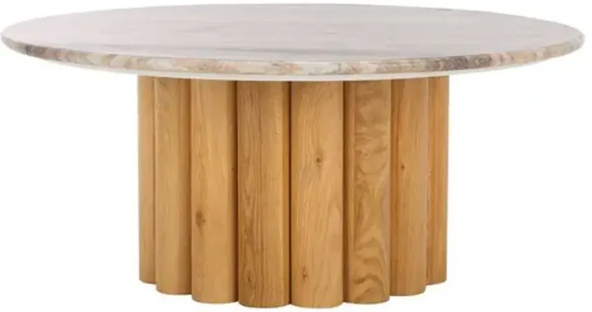 Kerynen 35" Round Marble Coffee Table - Brown