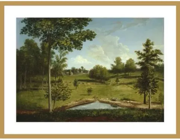 Landscape Looking Toward Sellers Hall from Mill Bank by Charles Willson Peale Print - 1000Museums - Gold