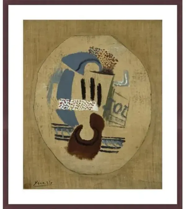 Still Life (Wineglass and Newspaper) by Pablo Picasso Framed Print - 1000Museums - Brown