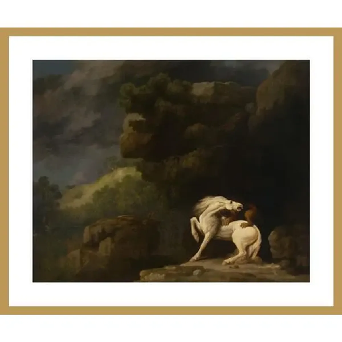 A Lion Attacking a Horse by George Stubbs Framed Print - 1000Museums - Gold