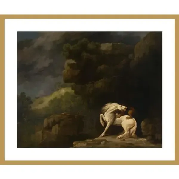 A Lion Attacking a Horse by George Stubbs Framed Print - 1000Museums - Gold