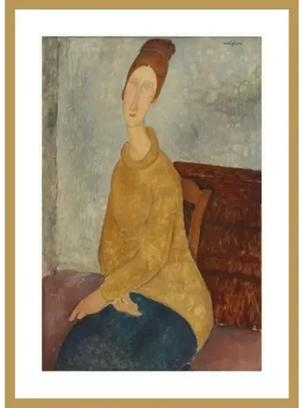 Jeanne Hébuterne with Yellow Sweater by Amedeo Modigliani Framed Print - 1000Museums - Gold