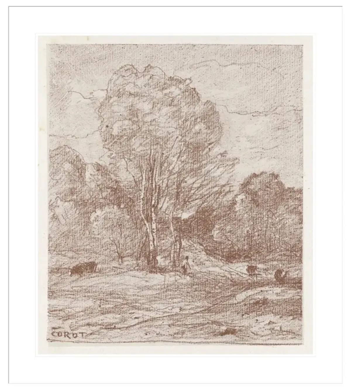 Le dormoir des vaches by Jean-Baptiste-Camille Corot Framed Print