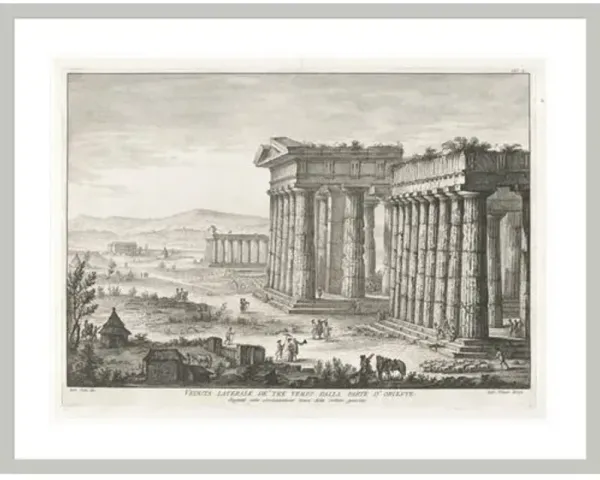 Side view of the three temples by Filippo Morghen Framed Print - 1000Museums - Silver