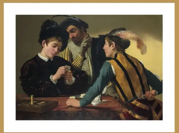 The Cardsharps by Michelangelo Merisi da Caravaggio Framed Print