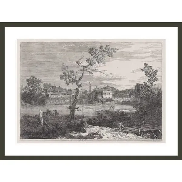 View of a Town on a River Bank by Giovanni Antonio Canal Framed Print - 1000Museums - Black