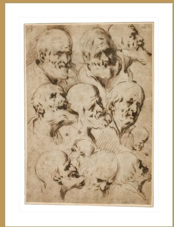 Study of Heads of Apostles by Antonio del Castillo y Saavedra Framed Print
