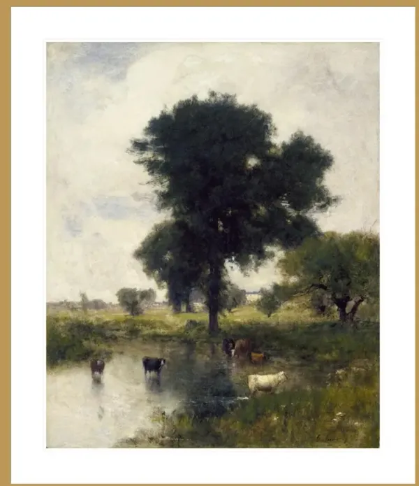 Cattle in Pool (A Summer Landscape) by Georges de Feure Framed Print