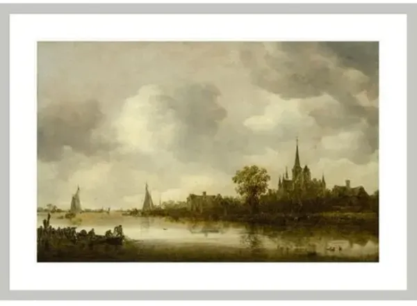River Landscape with a Church by Jan van Goyen Framed Print - 1000Museums - Silver