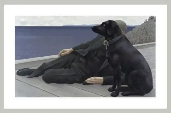 Dog and Priest by Alex Colville Framed Print - 1000Museums - Silver