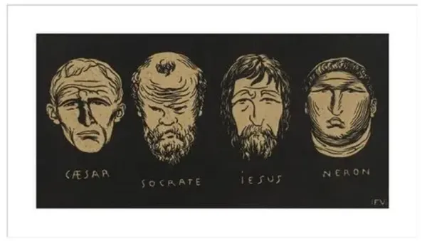 Caesar Socrates Jesus Nero by F lix Emile-Jean Vallotton Framed Print - 1000Museums - White