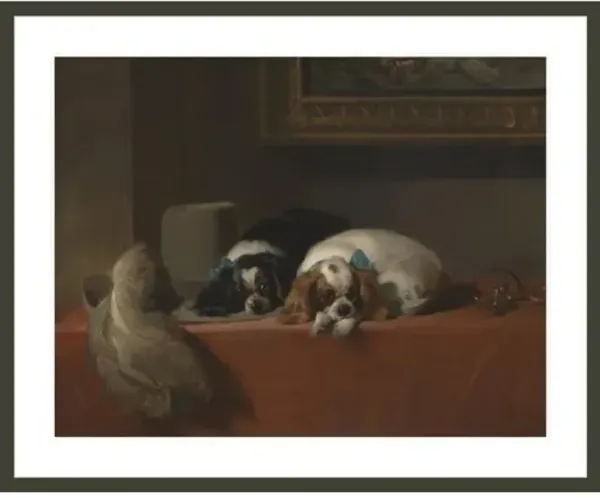 King Charles Spaniels by Sir Edwin Henry Landseer Framed Print - 1000Museums - Black