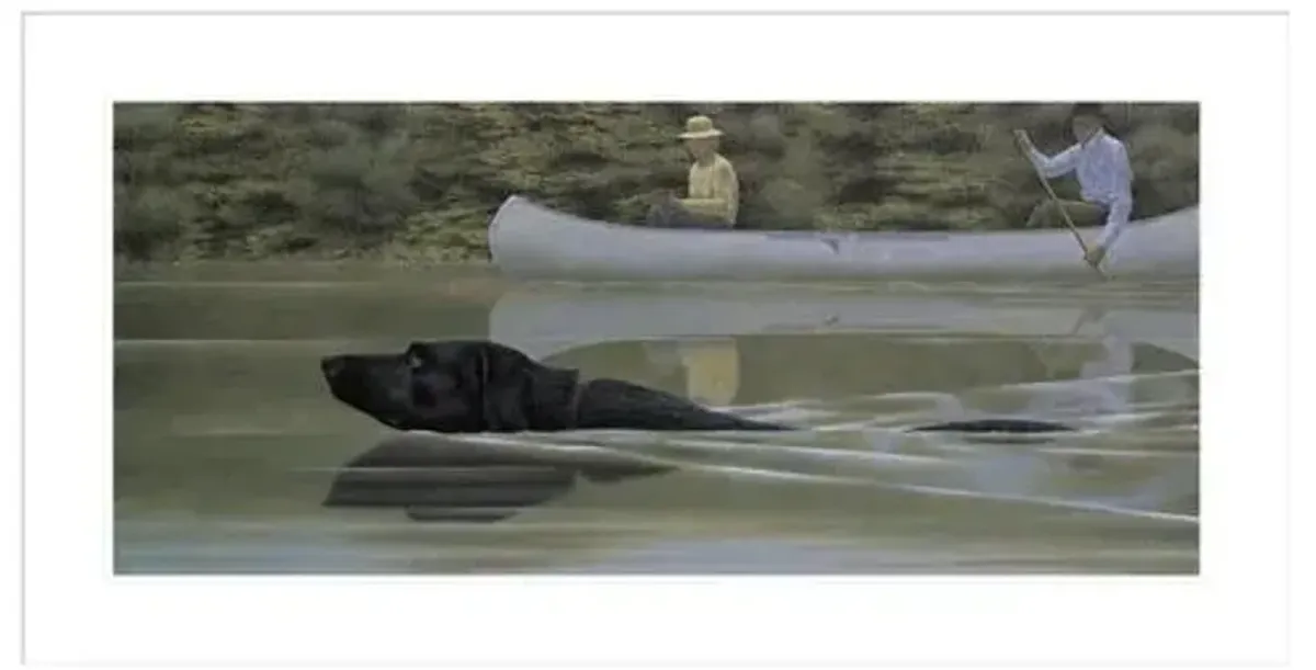 Swimming Dog and Canoe by Alex Colville Framed Print - 1000Museums - White