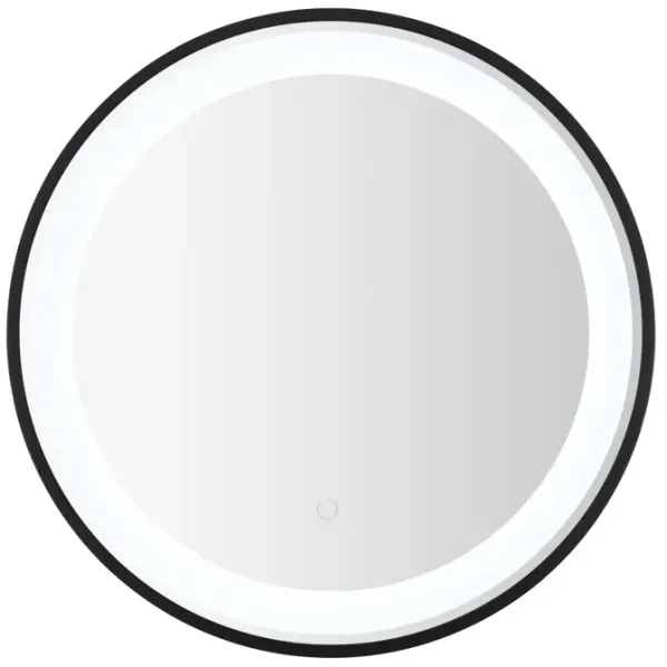 Solin 24" Round Illuminated LED Wall Mirror, Black/Silver