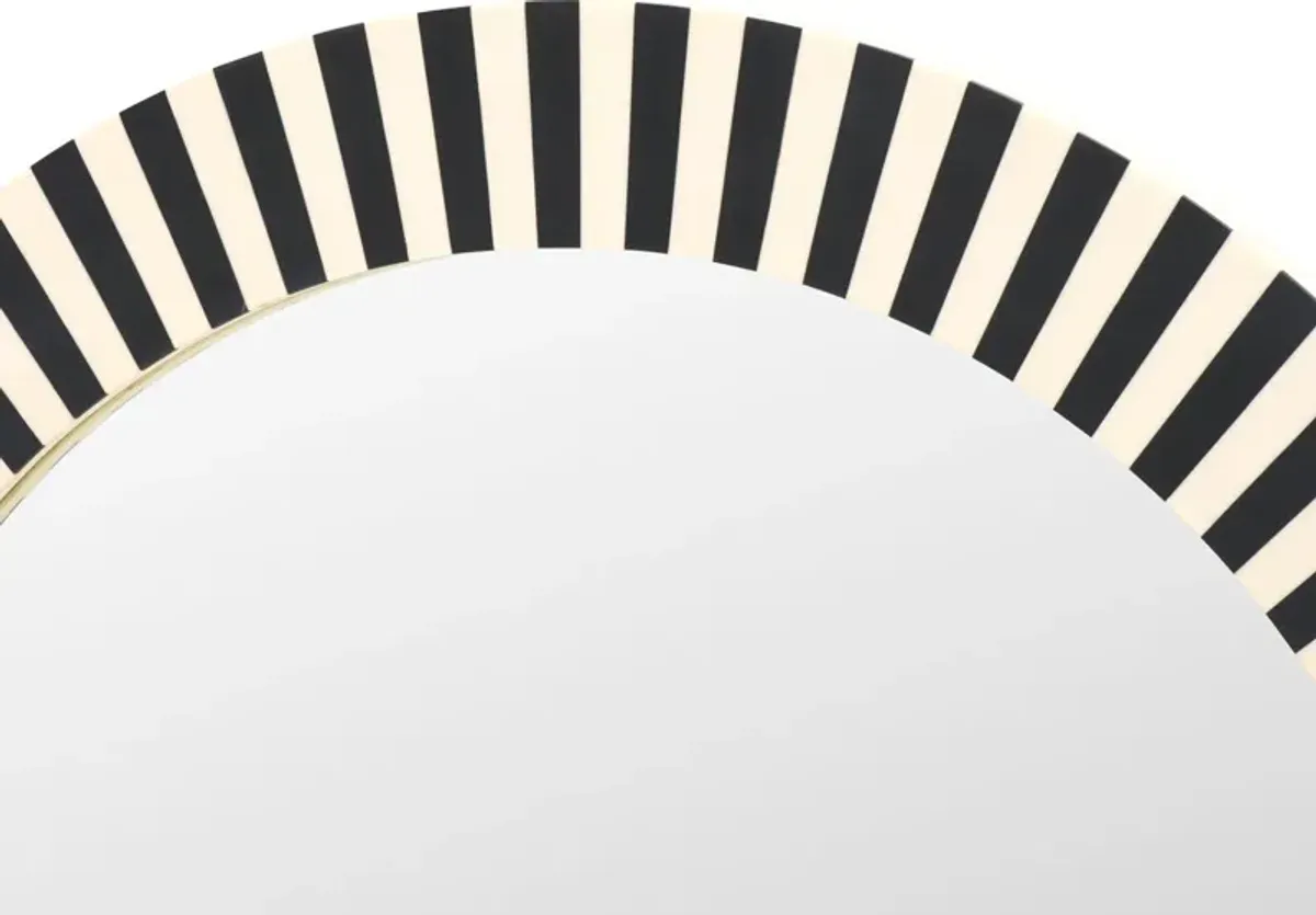 Ceydor 29" Round Stripe Wall Mirror, Black/Ivory