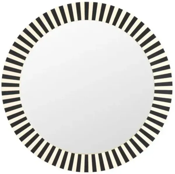 Ceydor 29" Round Stripe Wall Mirror - Black/Ivory
