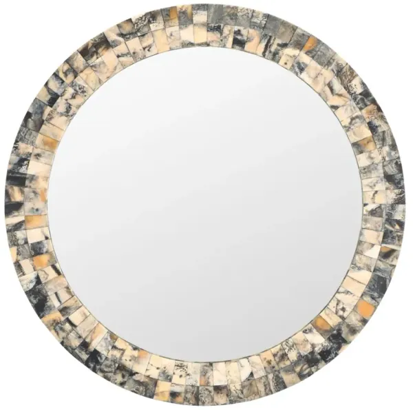 Ayleth 29" Round Mosaic Wall Mirror, Antique Green