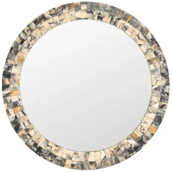 Ayleth 29" Round Mosaic Wall Mirror - Antique Green