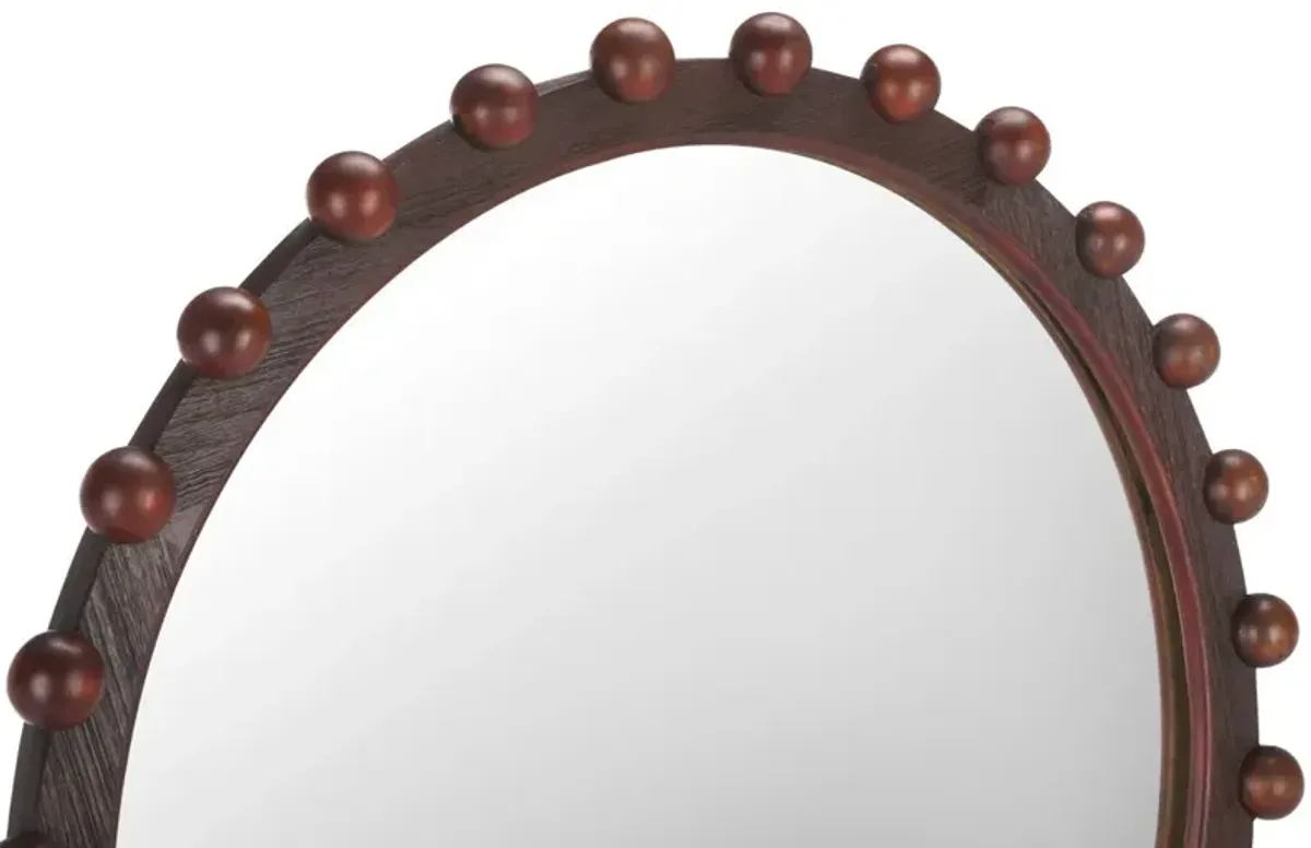 Avali 36" Round Beaded Wall Mirror, Walnut