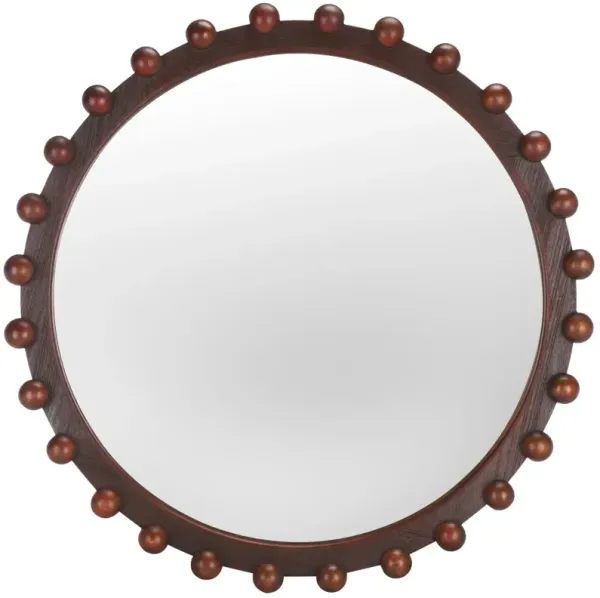 Avali 36" Round Beaded Wall Mirror, Walnut
