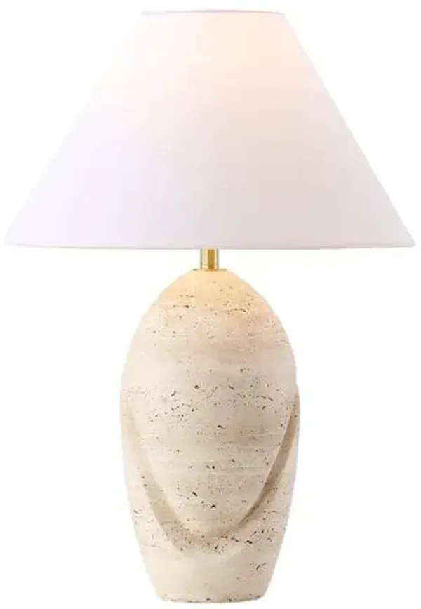 Ezreneth Travertine Table Lamp - Natural/White