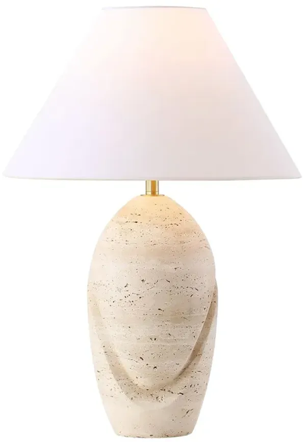 Ezreneth Travertine Table Lamp - Natural/White