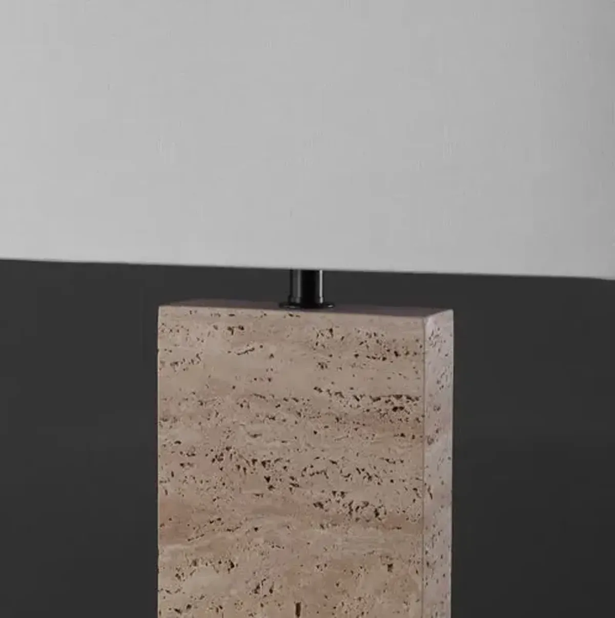 Serenel Travertine Table Lamp - Natural/Black - Beige