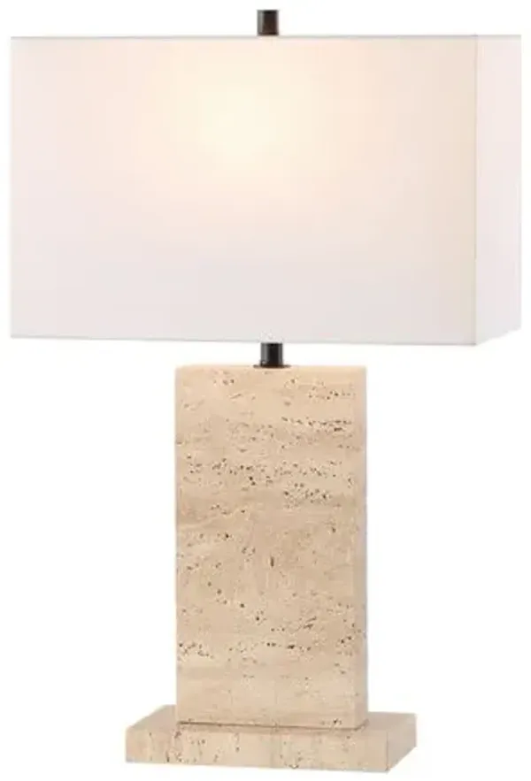 Serenel Travertine Table Lamp - Natural/Black - Beige