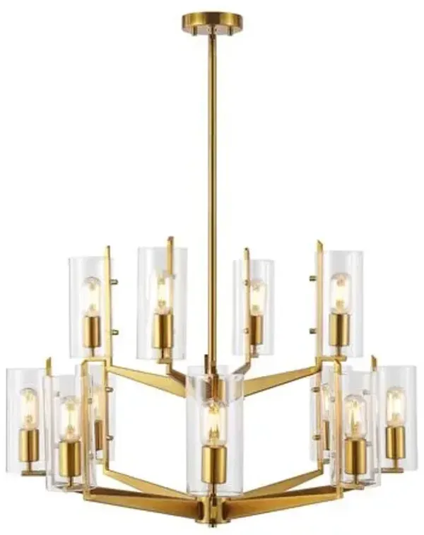 Rivenir Two-Tier 12-Light Iron & Glass Chandelier - Gold